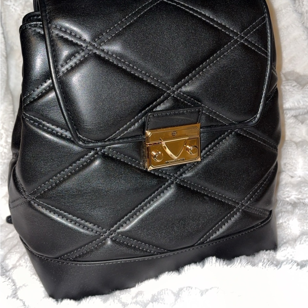 Michael Kors Quilted Black Backpack with Gold Accents